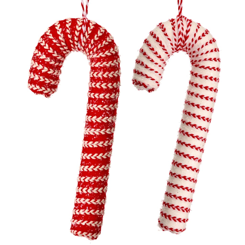 7" Peppermint Ribbon Candy Cane Ornament Set Of 12