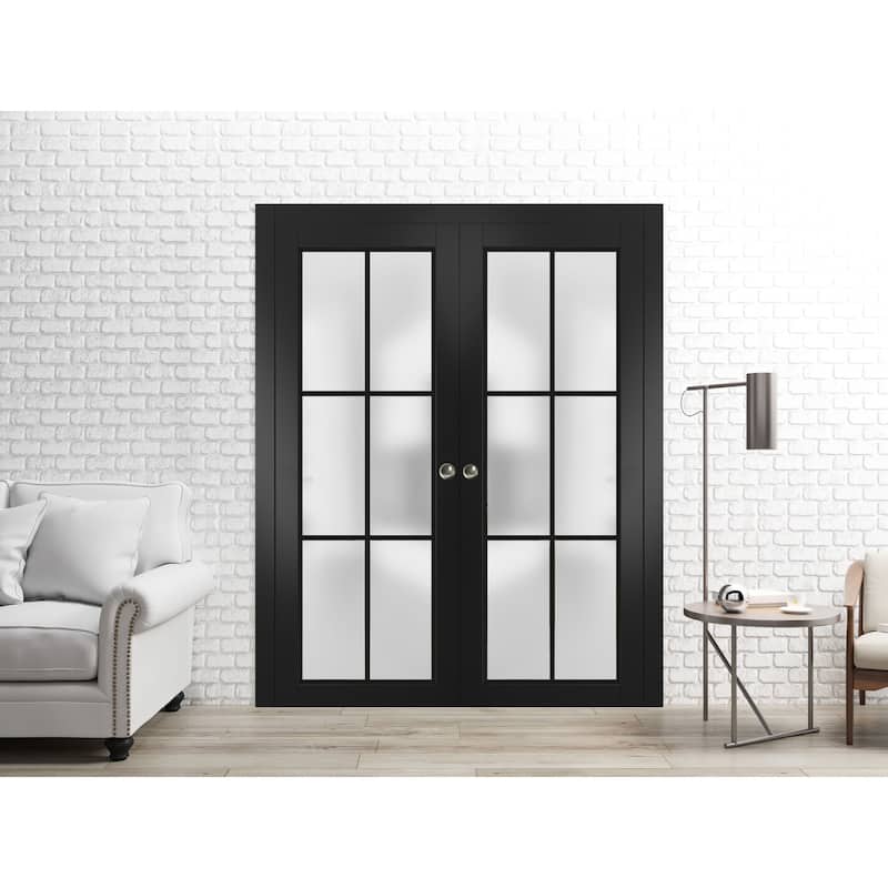 French Double Pocket Doors 36 x 80 Planum 2122 Matte Black Kit Trims Rail
