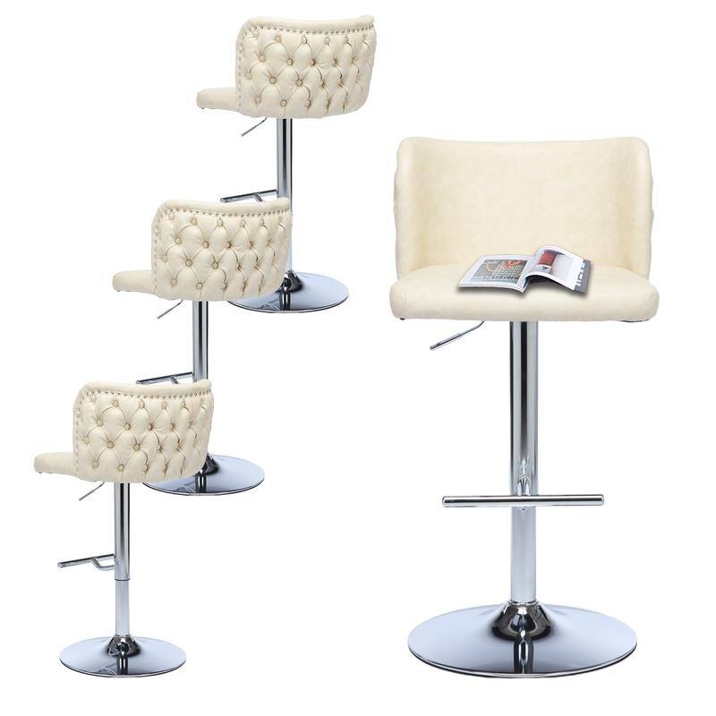 Modern Upholstered Swivel Adjusatble Height Barstools Set of 4 - Cream