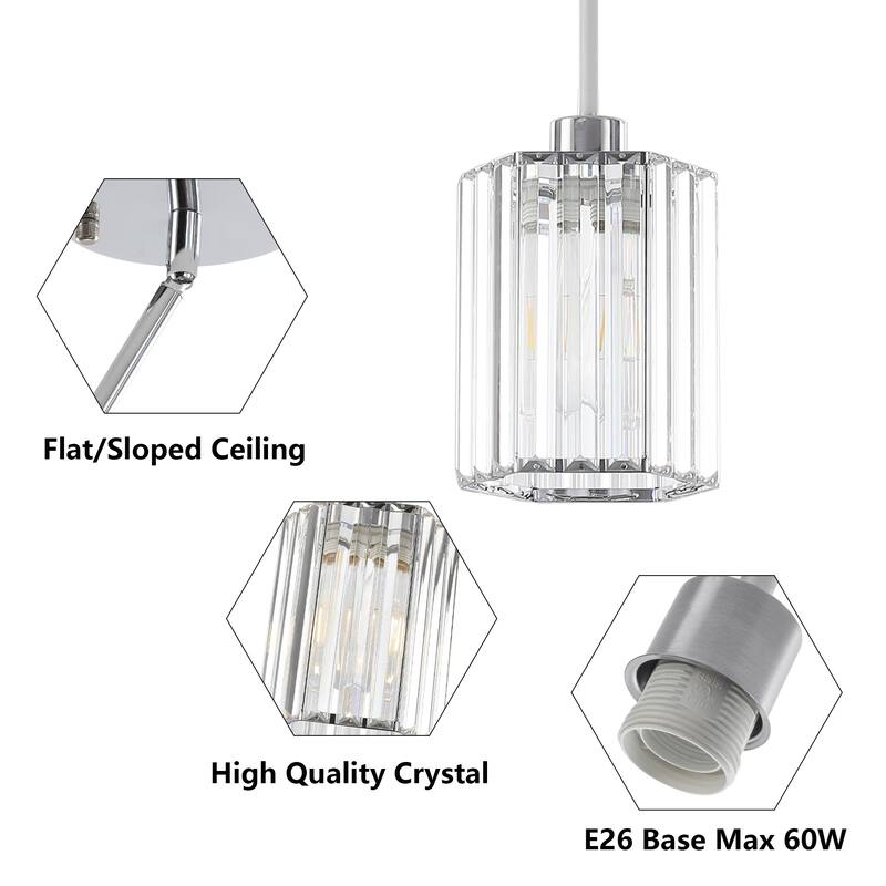 1-Light Crystal Pendant Lighting Fixtures for Sloped Ceiling