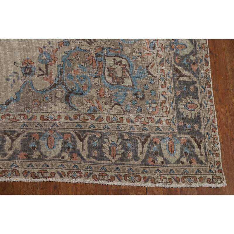 Floral Beige Tabriz Persian Area Rug Handmade Wool Carpet - 8'1"x 10'7"