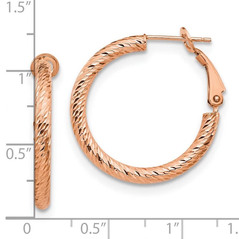 Curata 10k Rose Gold Sparkle Cut Round 3x27mm Omega Back Hoop Earrings