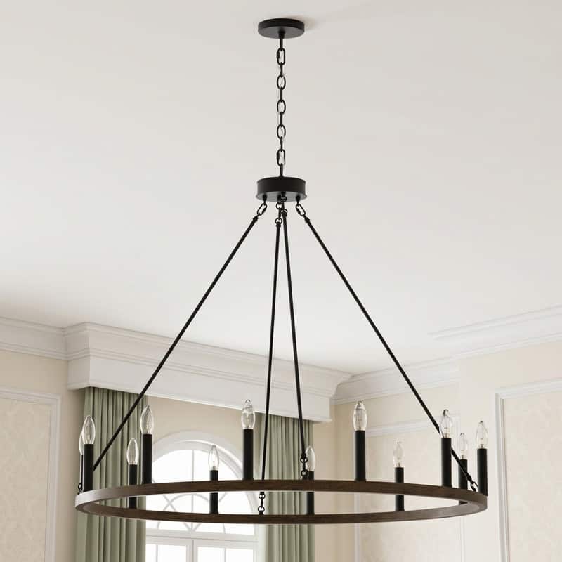 Acroma 12-light Farmhouse 40In Wagon Wheel Chandelier with UL - 40'' D x 138'' H