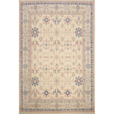 Hand Knotted Oriental 100% Wool Carpet Traditional Geometric Beige & Ivories Kazak Area Rug - 9' 11'' X 8' 2''