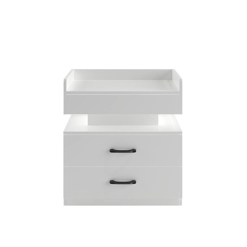 Nightstand with LED Strip Light and 2 Drawers, Bedside End Table with Storage for Bedroom Living Room Study