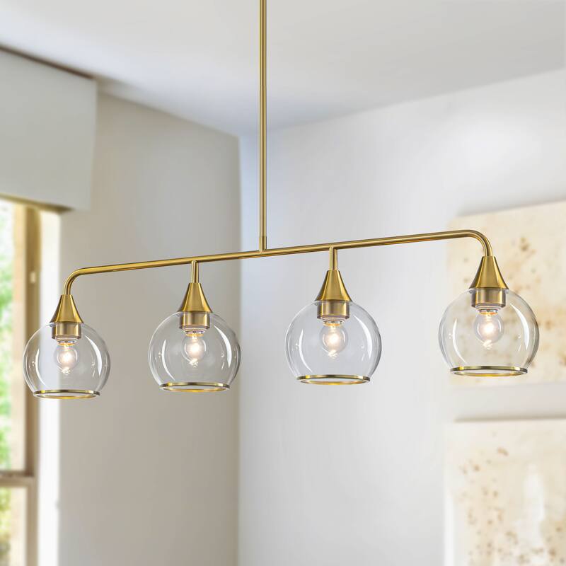 Starsky 4-Light Linear Clear Glass Globe Pendant for Kitchen Island, Modern Adjustable Chandelier