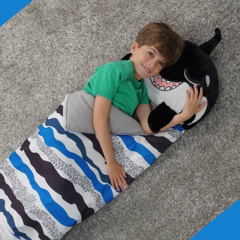 Happy Nappers: Pillow & Sleepy Sack: Large - Ozzy The Black Shark -7+