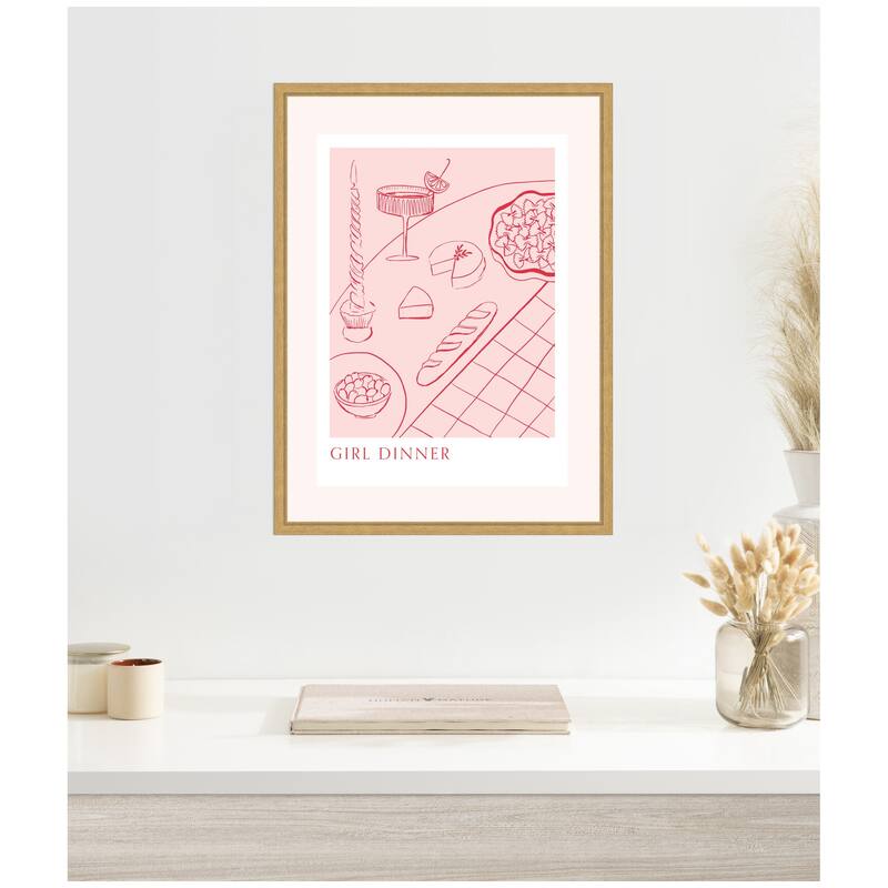 Kate and Laurel Girl Dinner by Aislinn Simmonds Duchess Plum Framed Canvas Wall Art Print