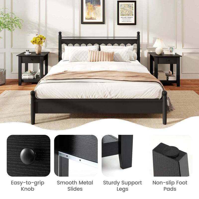 Costway 1/2 PCS Nightstand with Drawer 3-Tier Modern Bedside Table