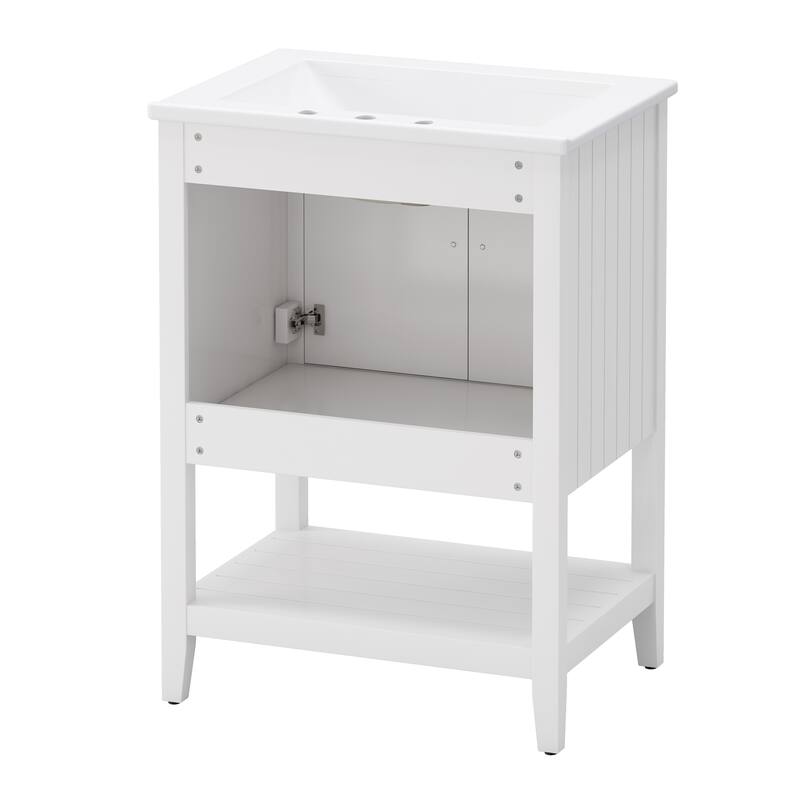 Bathroom Vanity with Sink, Small Bathroom Storage Cabinet with Open Shelf, Bathroom Vanities with Ceramic Basin
