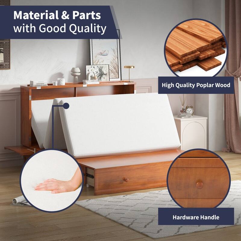 Mixoy Modern Murphy Bed Cabinet Chest with Mattress & Storage Platform