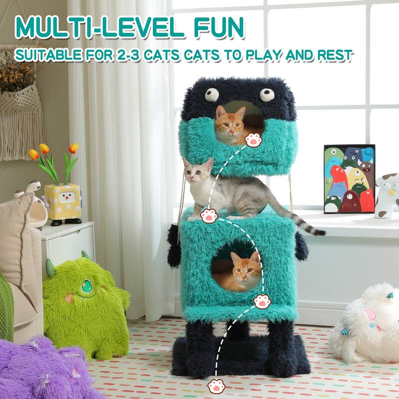 Indoor cat tower with cat condo and sisal scratching post - Blue