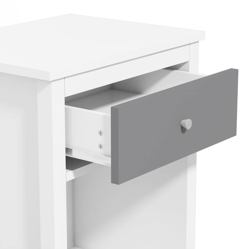 Anmytek White Nightstand with Drawer and Shelf Farmhouse Modern Bedside Table