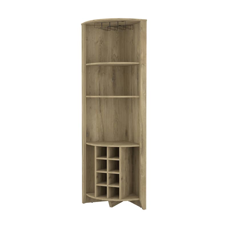 HomeRoots 71" Light Brown Wood Corner Bar Cabinet
