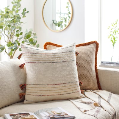 Imblera Thin Stripe Throw Pillow with Multicolored Tassel Accents