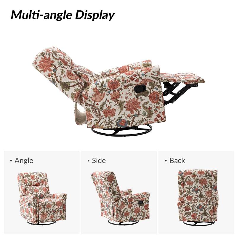 Leopold Transitional Floral Print Manual Swivel Rocking Recliner with Nailhead Trims Set of 2 by HULALA HOME