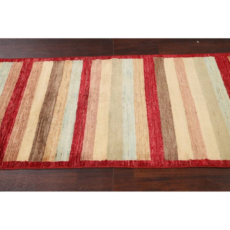 Striped Gabbeh Kashkoli Oriental Wool Runner Rug Hand-knotted Carpet - 2'9" x 7'11"