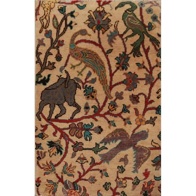 Animals Design Kazak Oriental Rug Handmade Wool Carpet - 2'0"x 3'0"