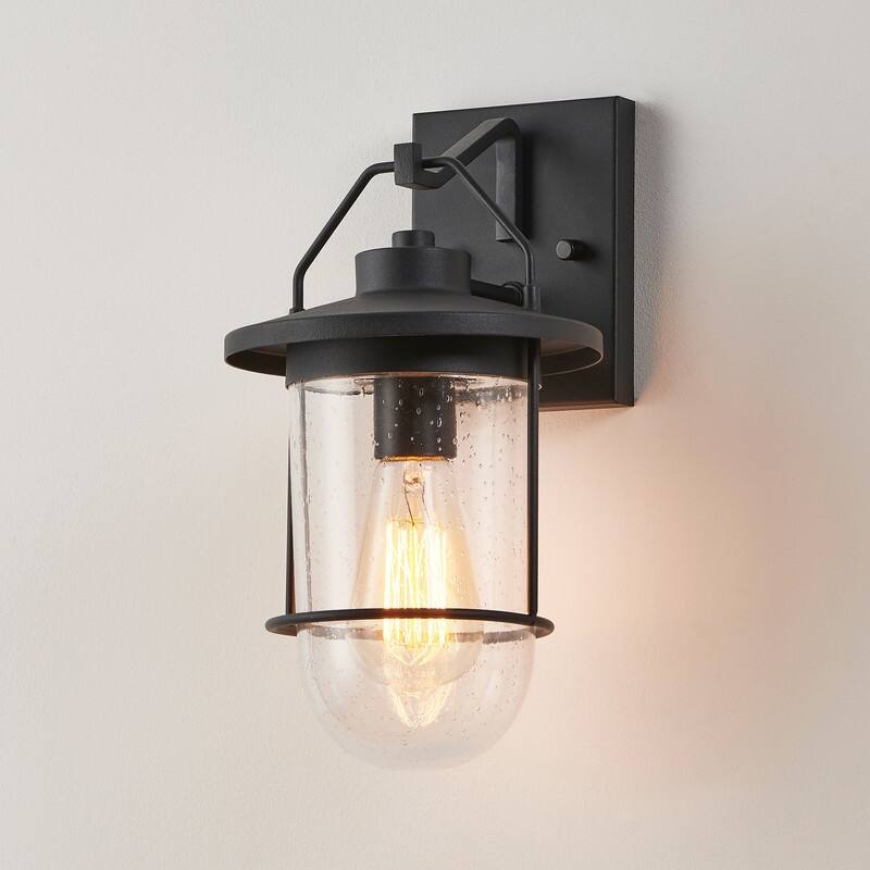 KAWOTI 12.75" Black Outdoor Wall Lantern - W7" x D8" x H12.75"