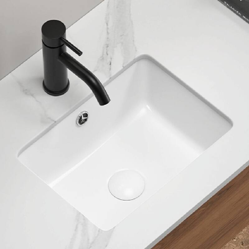 Rectangle Undermount Bathroom Sink - Under Counter Vanity Sink, White Porcelain Basin with Opening Size - Milk White - 18.3" L x 14" W