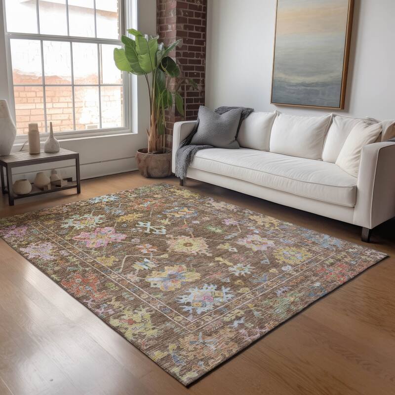 Machine Washable Indoor/ Outdoor Boho Traditional Chantille Rug