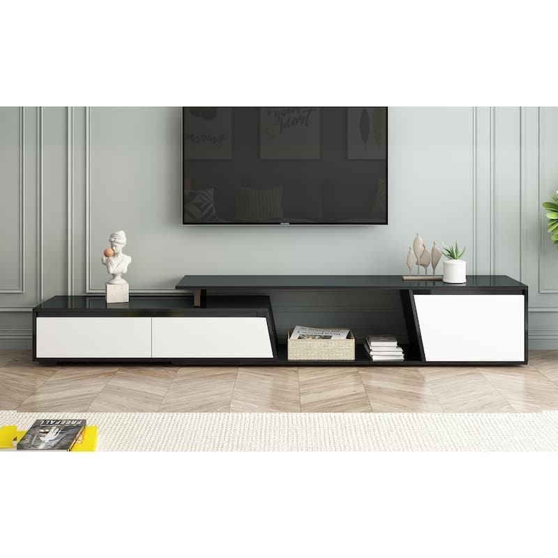 Black Modern Extendable TV Stand with 2 Drawers and 1 Cabinet for TVs Up to 100"
