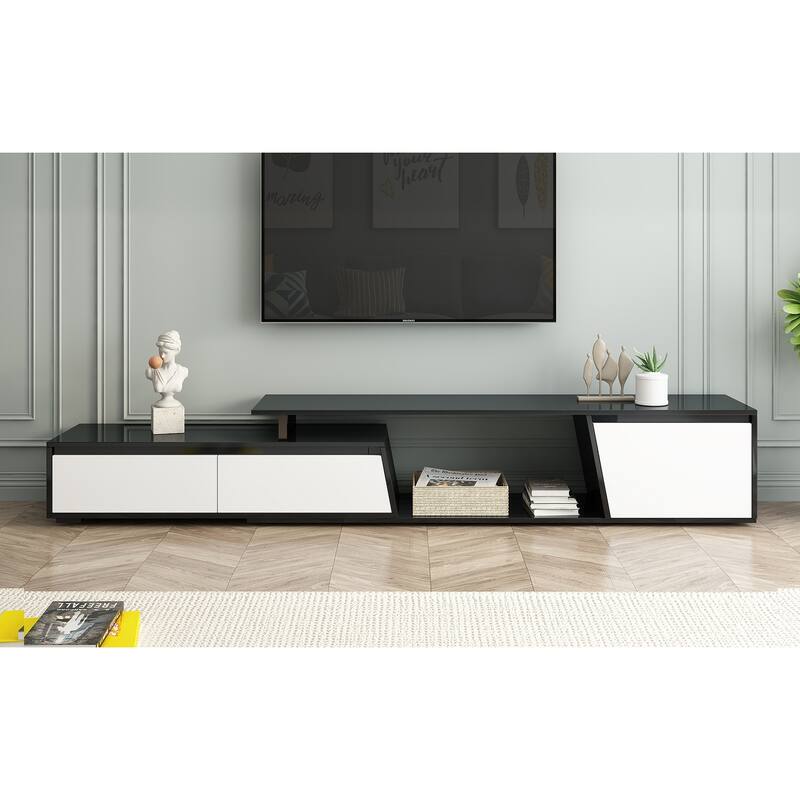 Minimalist Rectangle Extendable TV Stand, TV Cabinet with 2 Drawers and 1 Cabinet