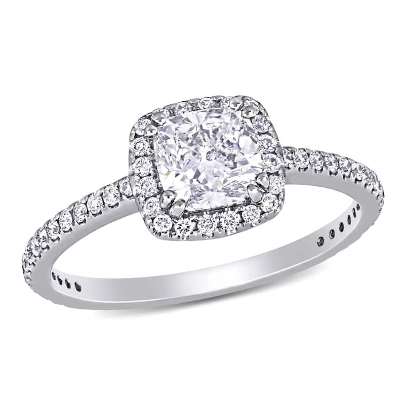 Miadora 1 1/3ct TDW Diamond Square Halo Engagement Ring in 14k White Gold