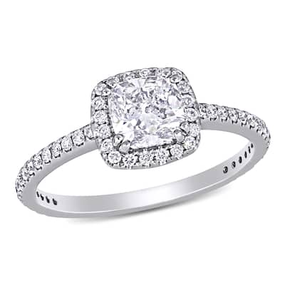 Miadora 1 1/3ct TDW Diamond Square Halo Engagement Ring in 14k White Gold