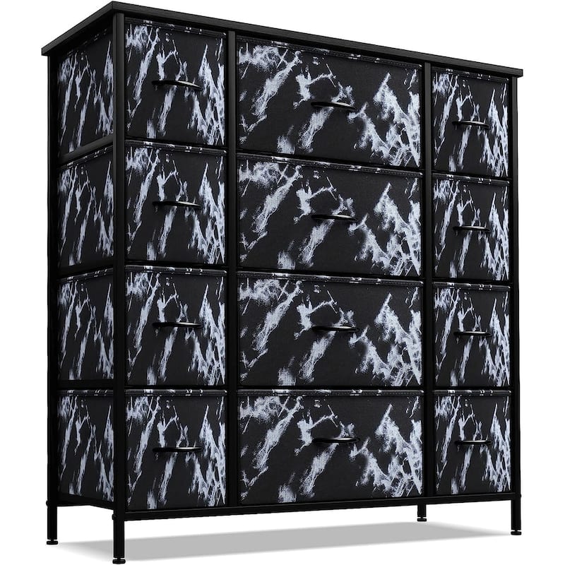 Dresser w/ 12 Drawers - Furniture Storage Chest Tower Unit for Bedroom - Black/Black