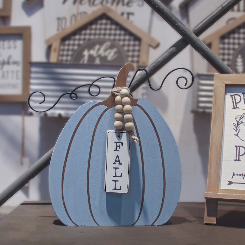 Wooden Pumpkin Sign Decoration with Wooden Beads Garland, Thanksgiving Decorations
