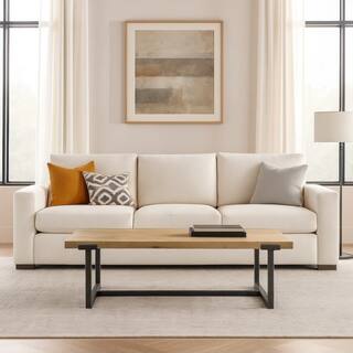 Marlon 48" Coffee Table Handmade Aluminum Cast Black Frame Natural Brown Solid Mango Wood Top