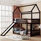 preview thumbnail 4 of 19, Twin Over Twin Size Wood House Bunk Bed with Slide, Ladder and Guard Rail Espresso