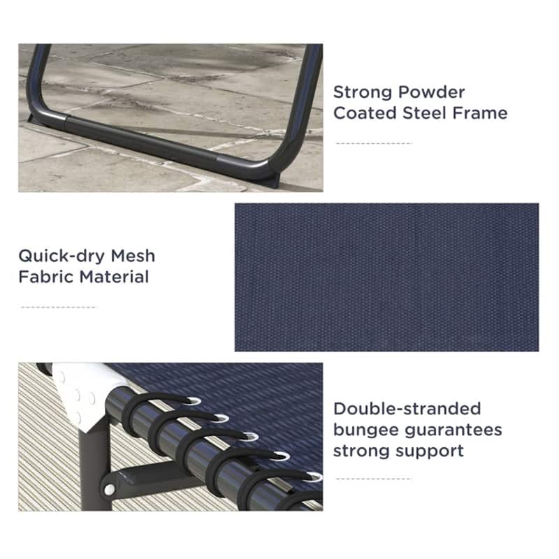 Mesh Steel Folding Lounge Chairs Set of 2 with Adjustable Recline - 77.5" L x 22.75" W x 11.75" H