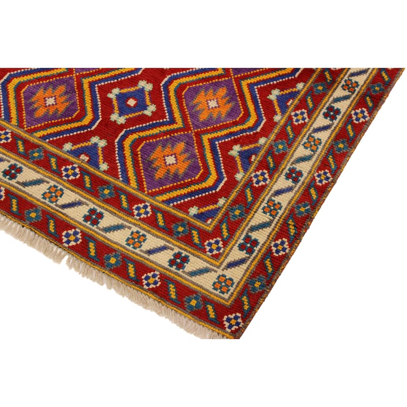 Bohemian Balochi Hancock Red/Beige Hand Knotted Wool Rug - 3'5'' x 4'10''
