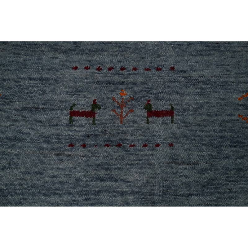 Hand Knotted Oriental 100% Wool Carpet Tribal Animal Pictorial Navy Blue & Blues Gabbeh Area Rug - 9' 10'' X 7' 11''