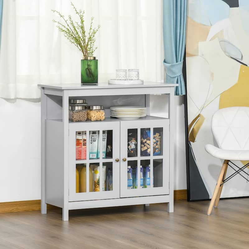 HOMCOM Kitchen Storage Sideboard Cabinet with Open Shelf, Glass Door Cabinet and Adjustable Shelves