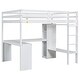 preview thumbnail 10 of 42, Loft Bed Frame with L-shaped Desk, Open Wardrobe and Storage Bookcase, Wooden Bed with Guardrails and Stairs for Kids