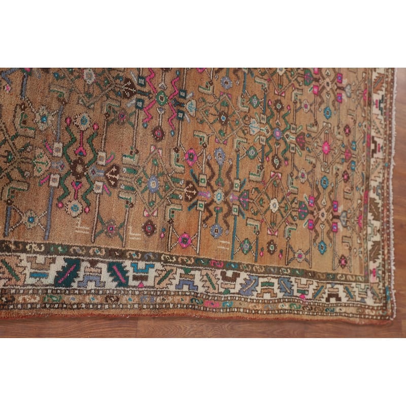 Geometric Hamedan Persian Vintage Runner Rug Handmade Wool Carpet - 3'7"x 8'9"