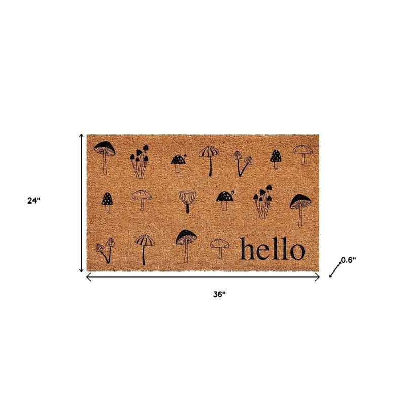 HomeRoots 24" X 36" Brown And Black Mushrooms Hello Outdoor Coir Door Mat - 24.00' X '36.00