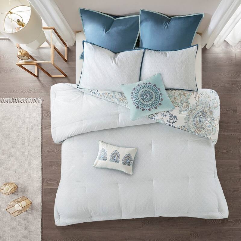 GDF Studio - Cotton Floral Reversible Comforter Set with Decorative Pillows