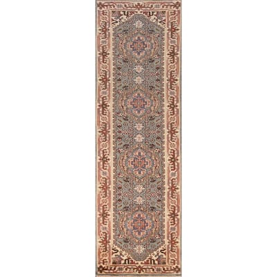 Geometric Heriz Serapi Indian Runner Rug Handmade Wool Carpet - 2'5" x 10'1"
