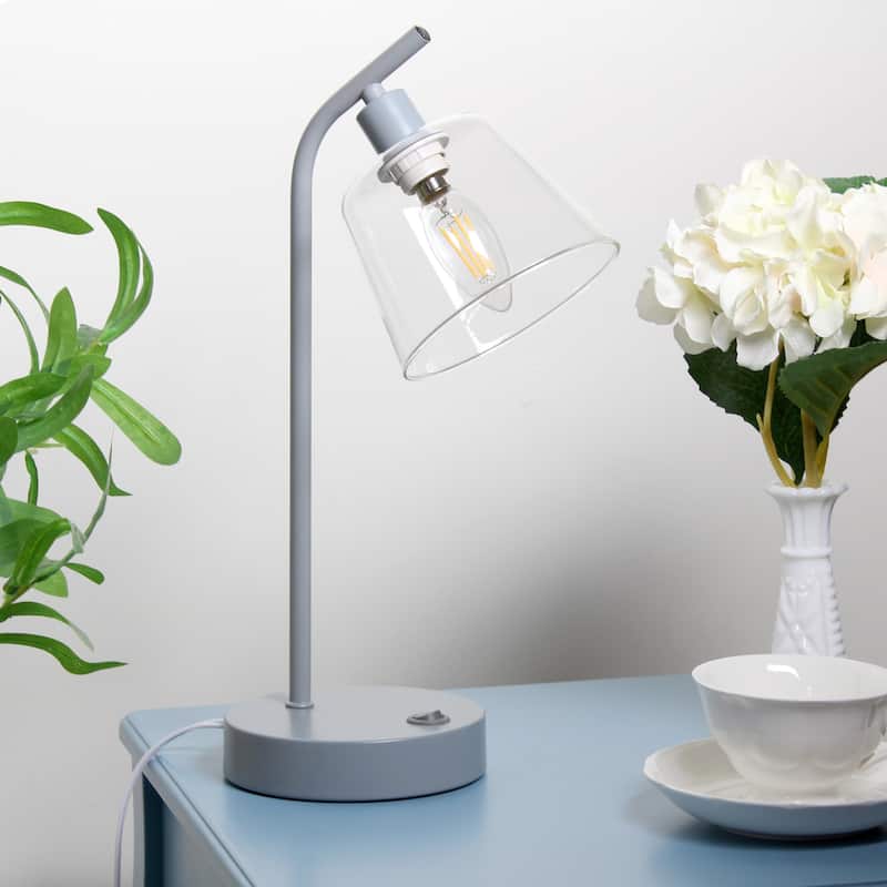 Modern Industrial Desk Lamp with Clear Glass Shade and Dual USB Charging Ports Multiple Colors - 8" (L) x 5.5" (W) x 15.75" (H)