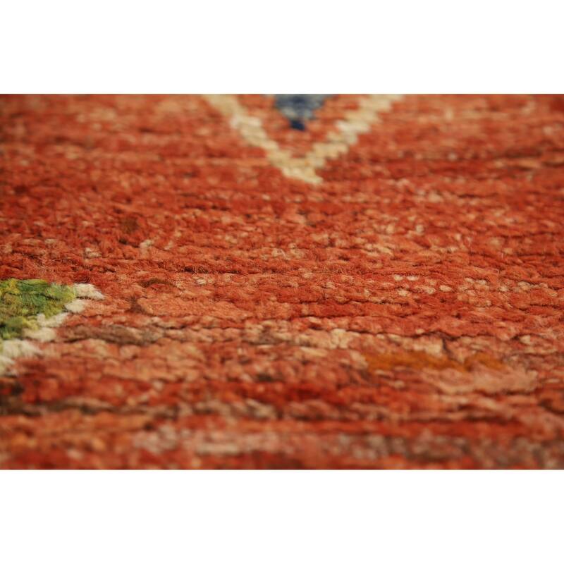 Geometric Orange Moroccan Oriental Rug Handmade Modern Wool Carpet - 6'9" x 9'9"