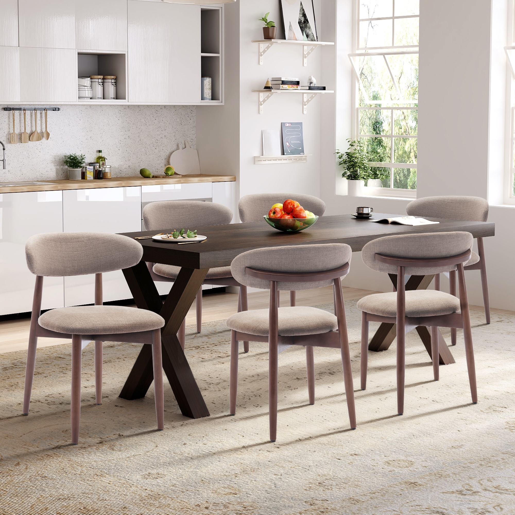 RENEWLINE Mid Century Curved Back Fabric Upholstered Dining Chair