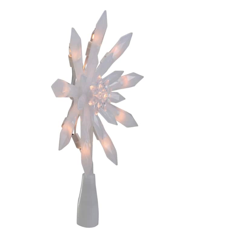 9-Inch Lighted White Snowflake Christmas Tree Topper - Clear Lights - 9