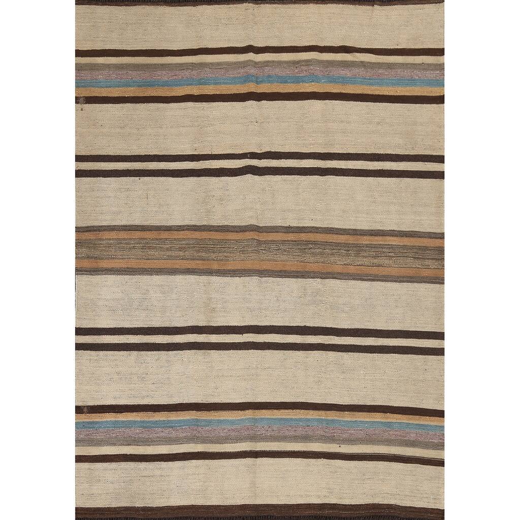 Natural Dye Striped Kilim Contemporary Wool Area Rug Flat-weave Carpet - 5'0" x 6'6"