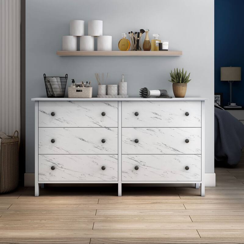 DH BASIC Transitional 53-inch Wide 6-Drawer Neutral Youth Dresser by Denhour