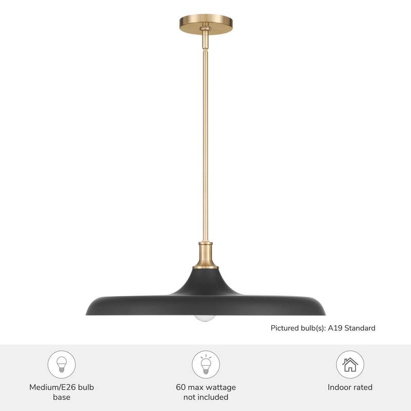 Hunter Moriso Matte Black and Modern Brass Pendant - Contemporary