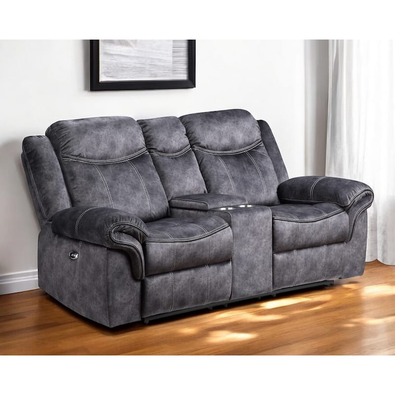 79" Dark Gray Microfiber Power Reclining Loveseat With Storage - Dark Gray